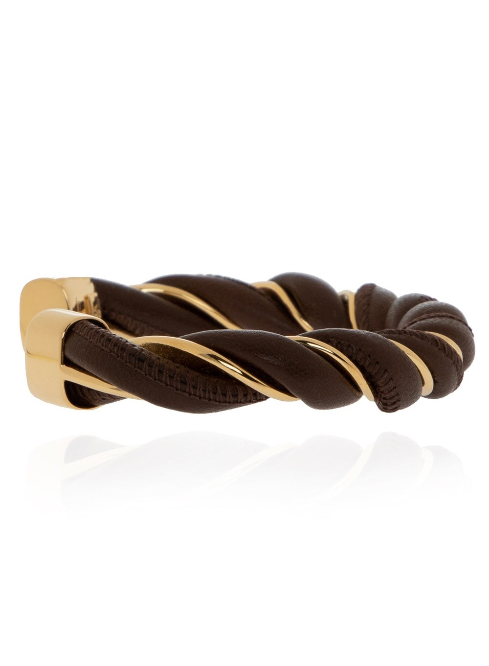 $850 BOTTEGA VENETA Leather 925 Sterling Silver Cuff Bracelet Size S Twisted