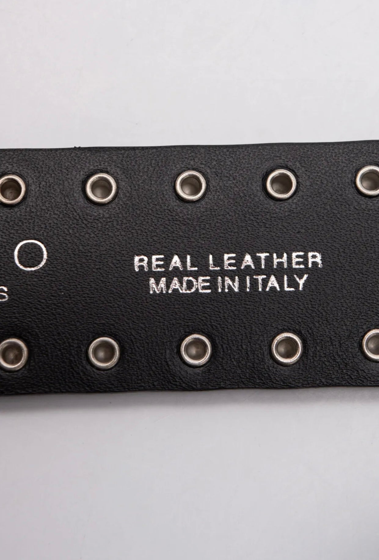 $550 IRO Leather Belt Size 70/28 Geometric Cut Out Studs Twisted Pin Buckle