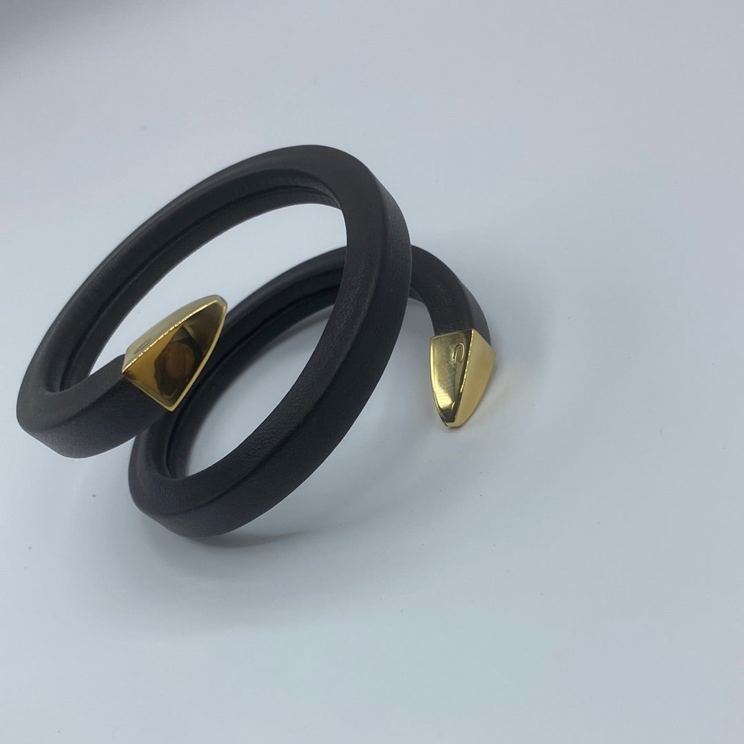 $620 BOTTEGA VENETA Leather & 925 Silver Cuff Coiled Bracelet Snake Head