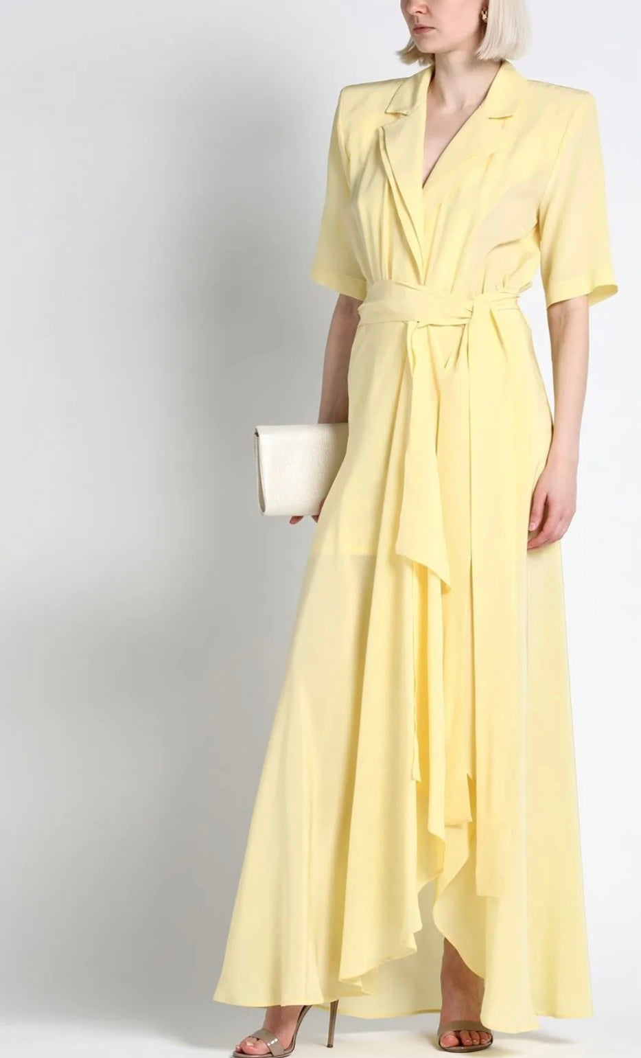 $800 FEDERICA TOSI Silk Maxi Long Dress IT40 US4 UK8 S Yellow Lined Draped