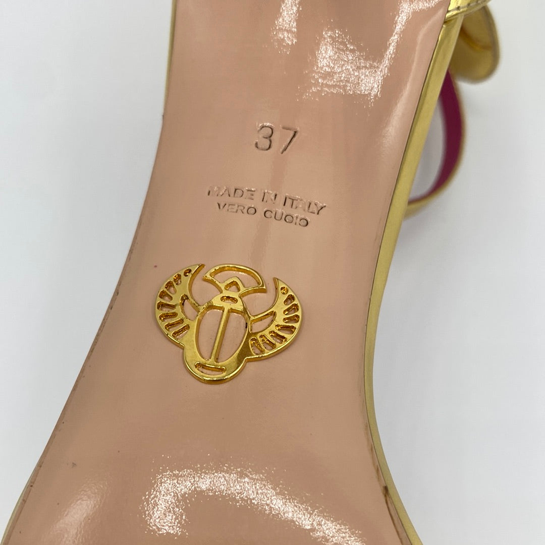$599 OSCAR TIYE Minnie Leather Sandals US7 UK4 EU37 Ankle Strap Made in Italy