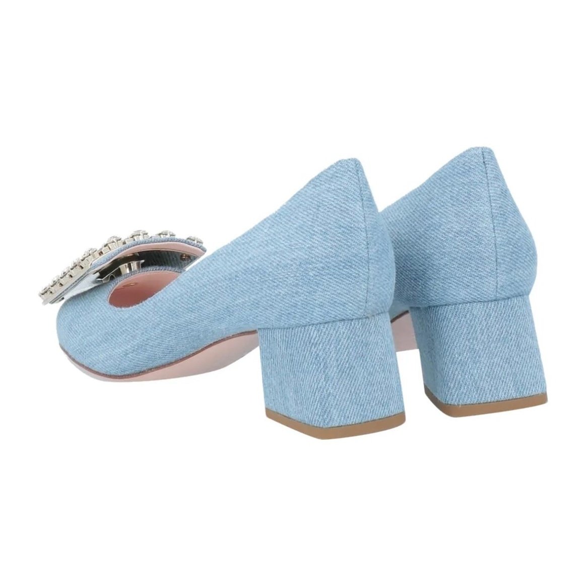 $950 ROGER VIVIER Denim Pump Shoes US5 UK2 EU35 Square Heel Made in Italy