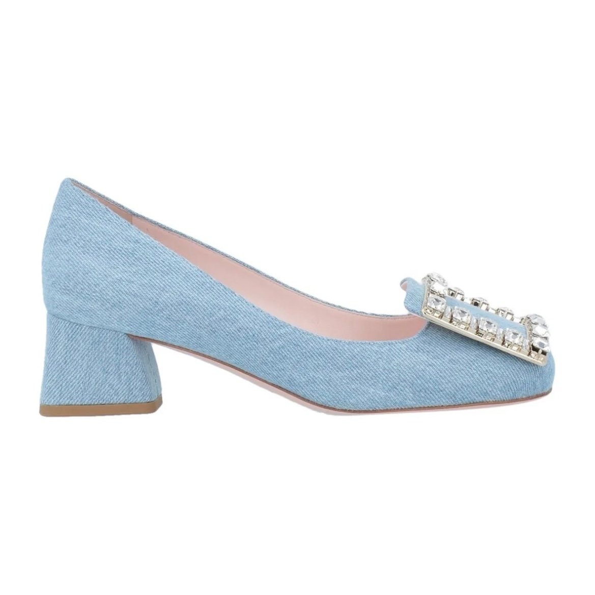 $950 ROGER VIVIER Denim Pump Shoes US5 UK2 EU35 Square Heel Made in Italy