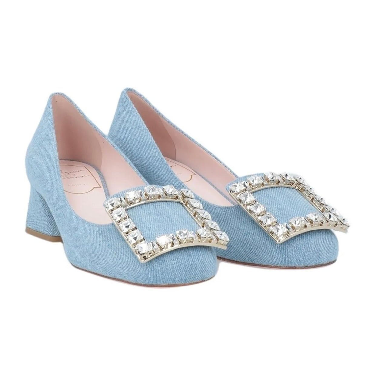 $950 ROGER VIVIER Denim Pump Shoes US5 UK2 EU35 Square Heel Made in Italy